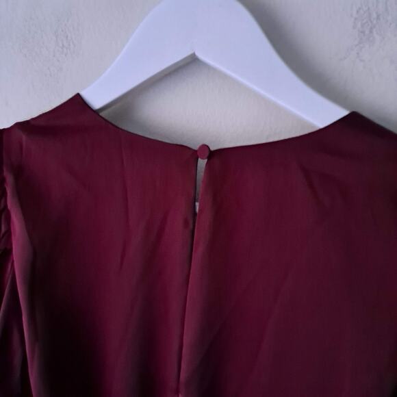 Express Dress Long Sleeve V Neck Wrap Ruffle Hi Lo Maxi Burgundy Red Size XS - Picture 11 of 11